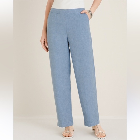 Chico’s Blue Linen Straight-Leg Pull On Pants NWT - Picture 1 of 11